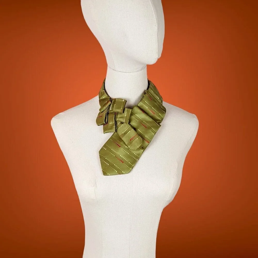 Women's Chartreuse Ascot Scarf - Green Silk Retro Scarf